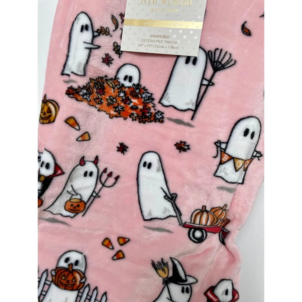 ISAAC MIZRAHI Halloween Pink Ghost Fall‎ Autumn Leaves Oversized Throw Blanket